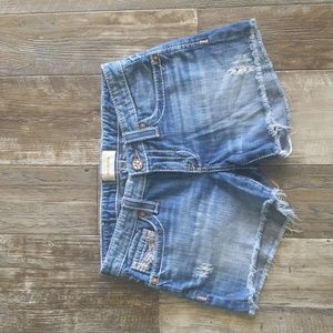 BIG STAR denim cut-off frayed distressed denim jean shorts sz 27 The Buckle EUC